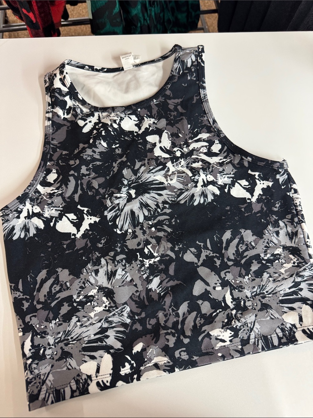 Balance Collection Black, White & Gray Floral Crop Tank